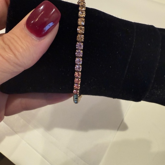 J. Crew Gold Bracelet with Multicolor Accents, rainbow crystal stones! Gorgeous - Picture 9 of 14